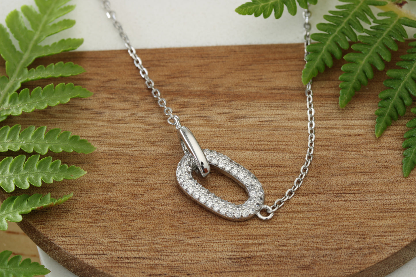925 Silver pave link pendant