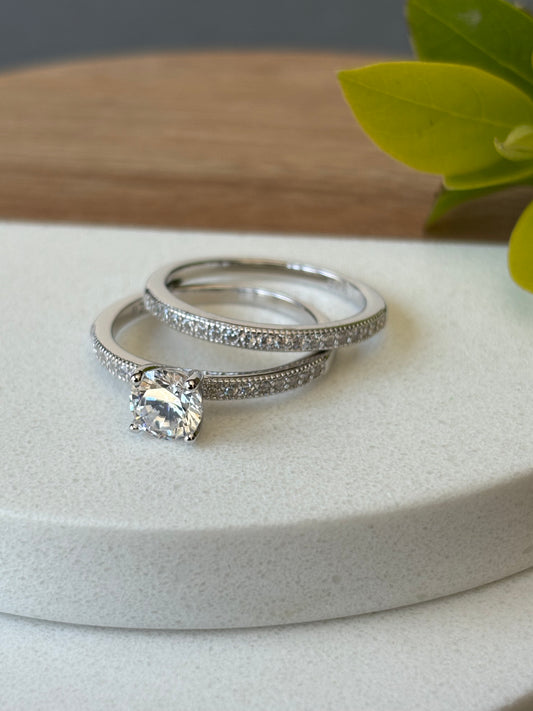 925 SILVER CZ SOLITAIRE RING SET