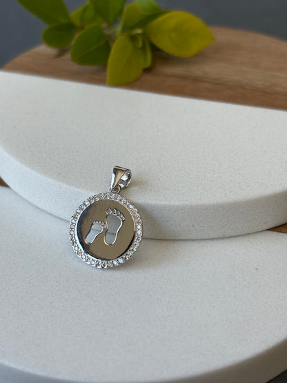 925 SILVER CZ PENDANT/ CHARM - FOOT PRINTS